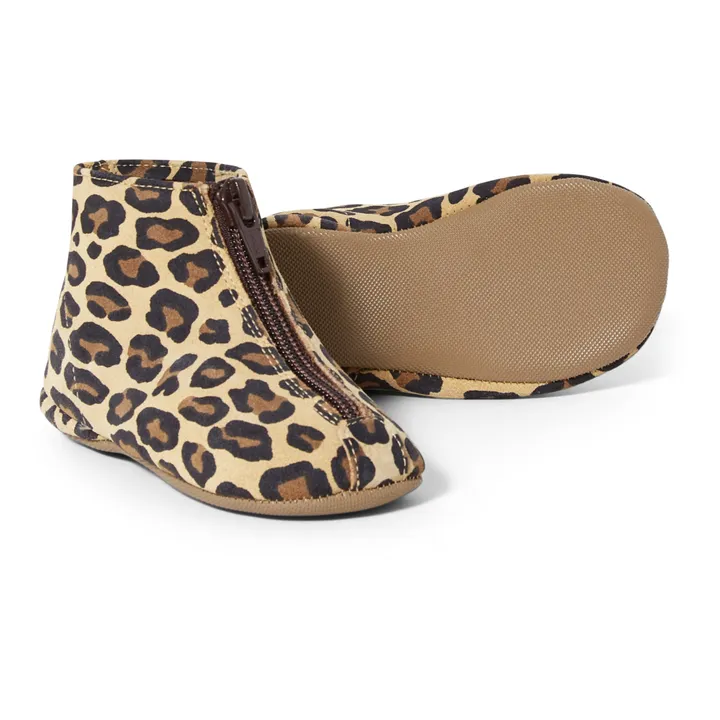 Pantofoline con zip, Nubuck, motivo: leopardato | Beige- Immagine del prodotto n°2