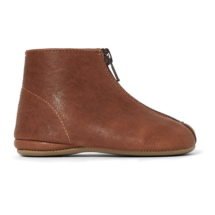 Zip-Up Leather Booties | Camel- Product image n°0