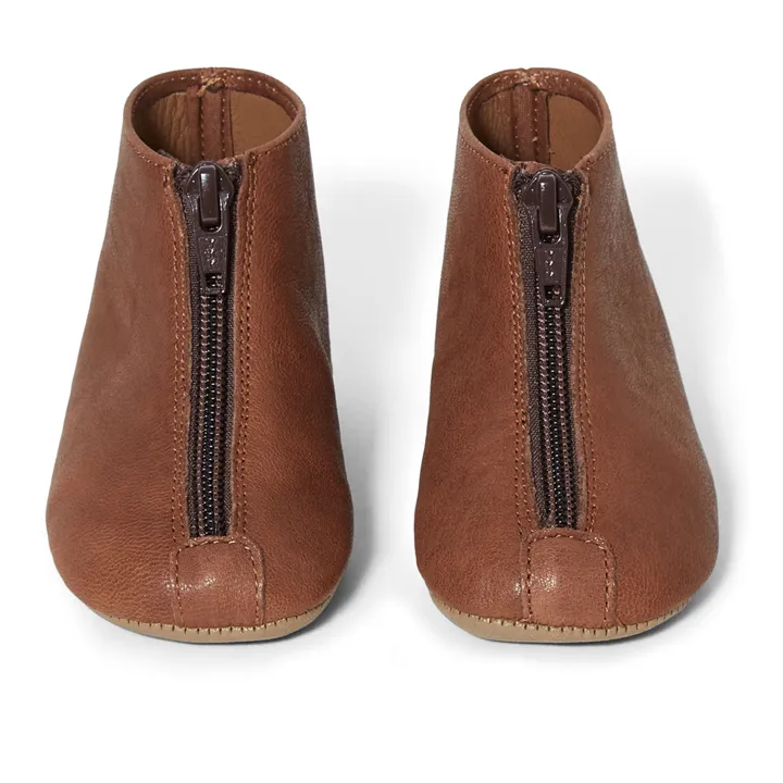 Zip-Up Leather Booties | Camel- Product image n°3