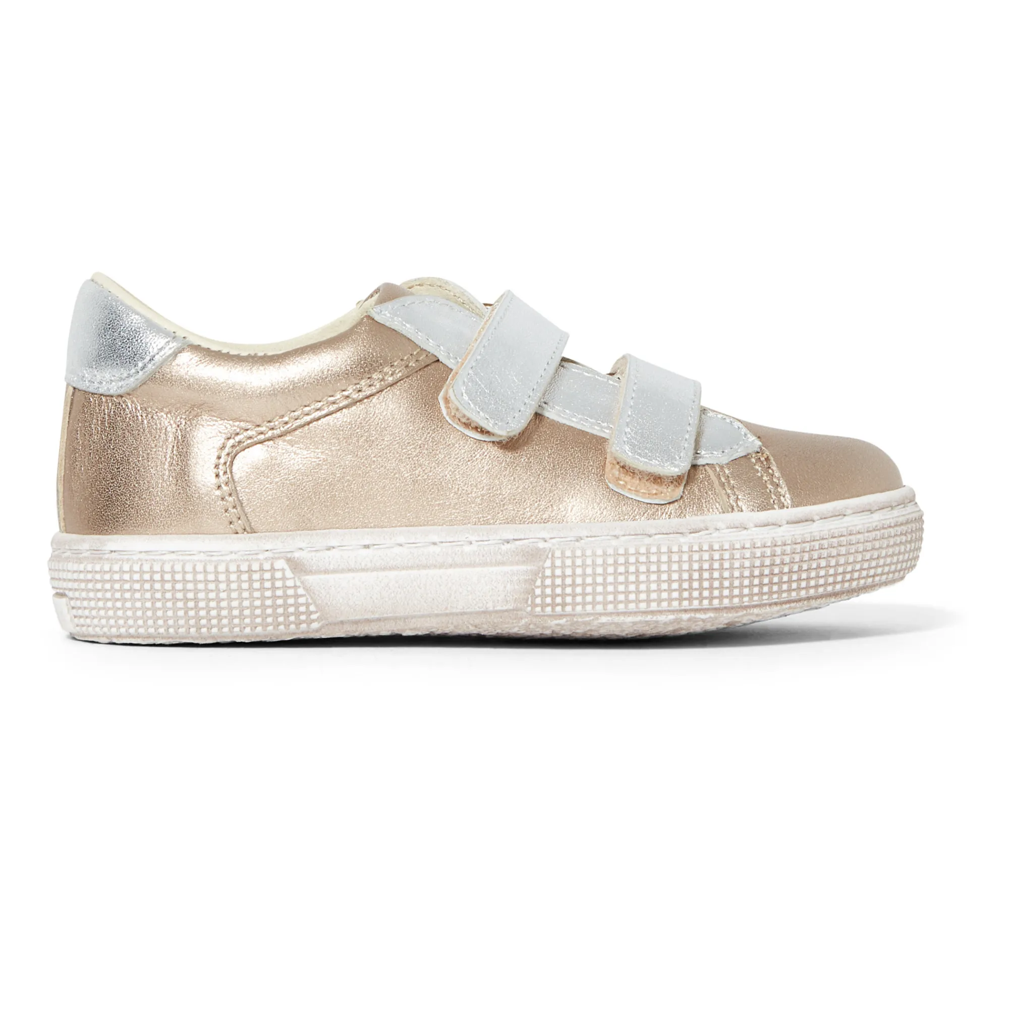 Pèpè Pink Gold Metallic Leather Velcro Sneakers