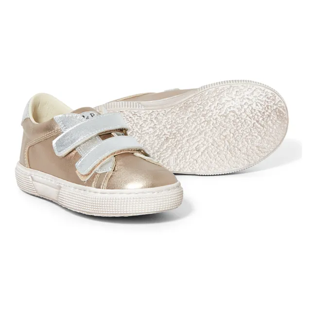 Metallic Leather Velcro Sneakers | Pink Gold