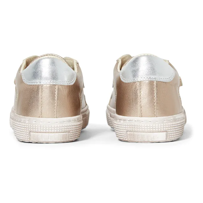 Metallic Leather Velcro Sneakers | Pink Gold
