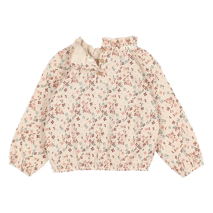 Blusa in garza di cotone fiorita | Ecru- Immagine del prodotto n°5