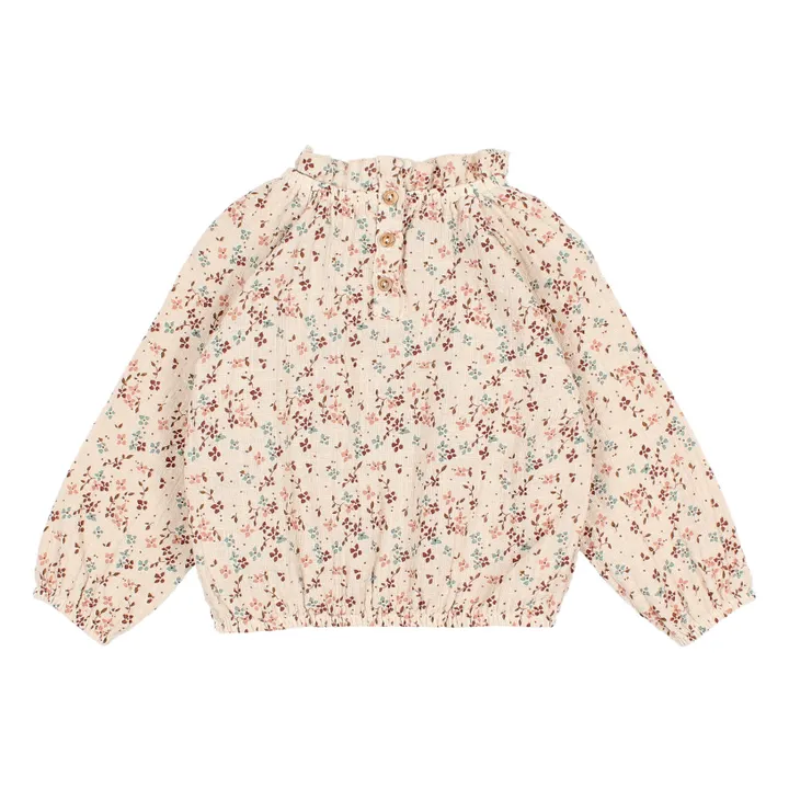 Blusa in garza di cotone fiorita | Ecru- Immagine del prodotto n°6