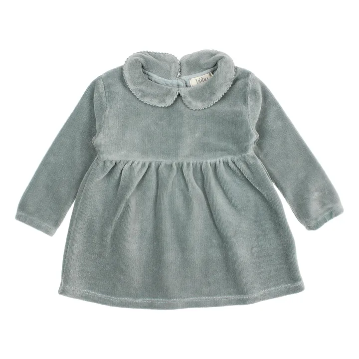 Organic Cotton Velvet Dress | Grey blue- Product image n°0