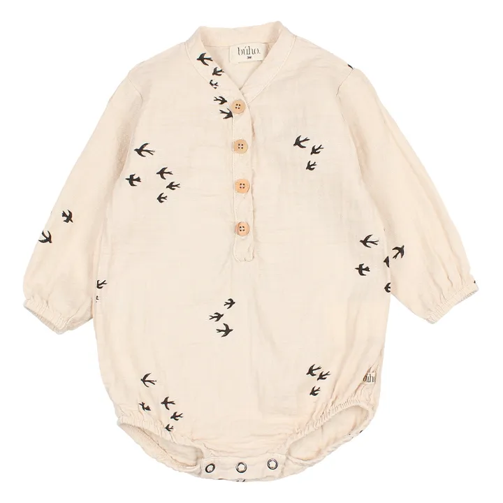 Organic Cotton Muslin Bird Romper | Ecru- Product image n°0