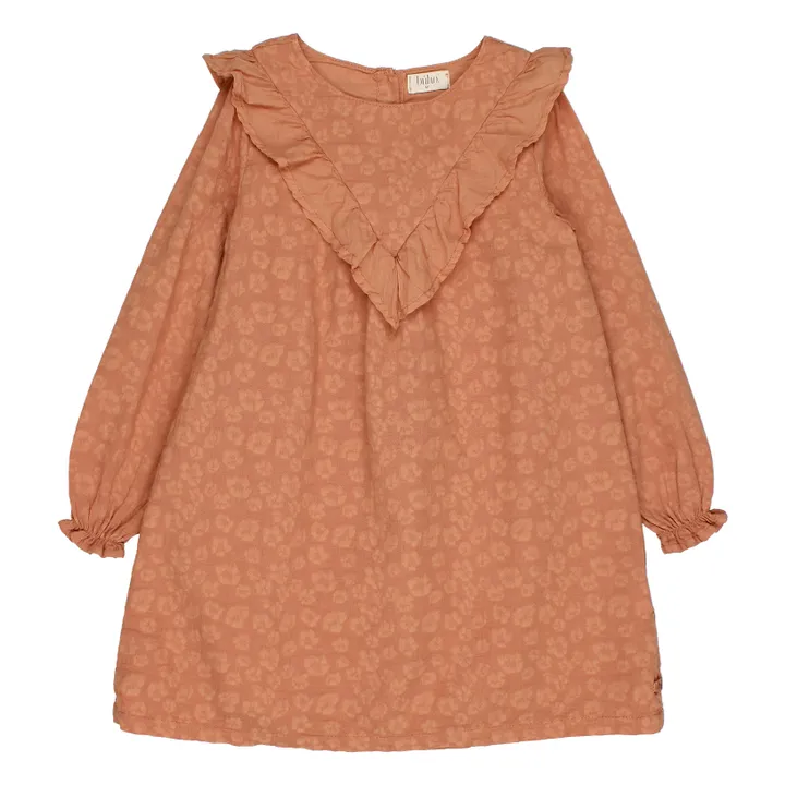 Organic Cotton Muslin Jacquard Flower Dress | Peach- Product image n°0