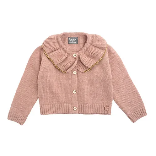 Tocoto Vintage Pink Cardigan With Frilled Collar