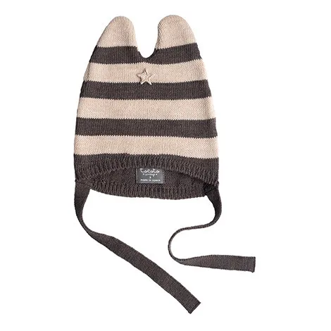 Striped Hat with Ears | Dark grey- Product image n°0