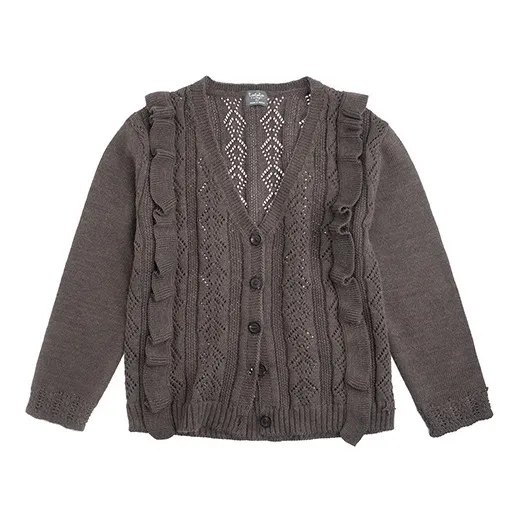 Tocoto Vintage Dark Grey Openwork Frilled Cardigan