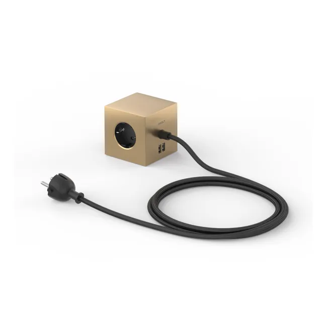 Square 1 Extension Cord with USB Plug | Brass