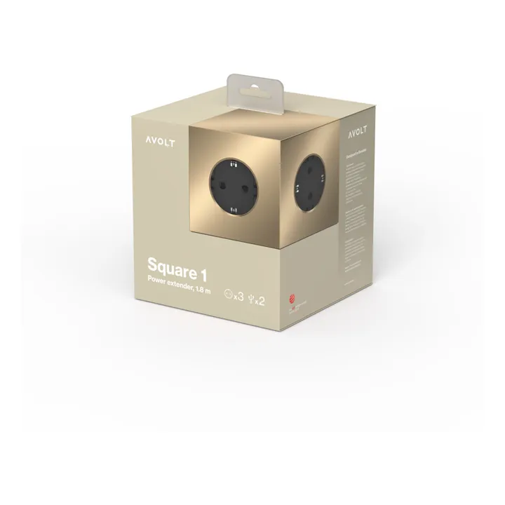 Prolunga, modello: Square 1, con presa USB | Ottone- Immagine del prodotto n°3