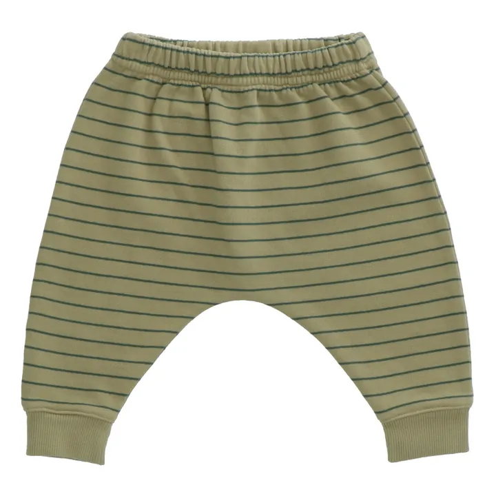 Pantalón bombacho de muletón orgánico a rayas Bobo | Verde Kaki- Imagen del producto n°0