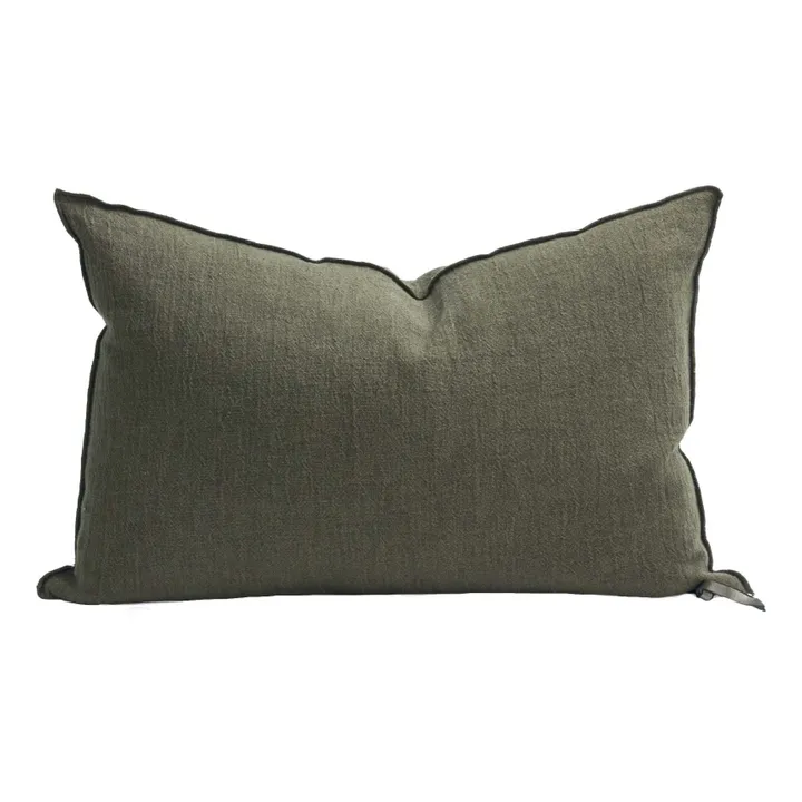 Coussin Vice Versa en crépon de lin lavé | Vert kaki- Image produit n°0