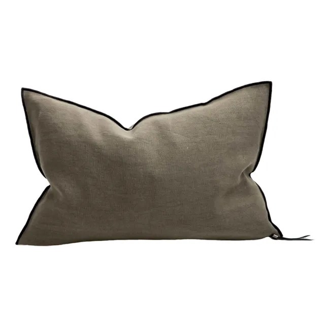 Vice Versa Black Line Stonewashed Linen Cushion | Khaki