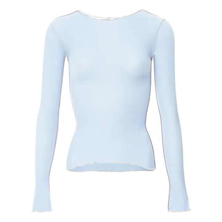 Camiseta de mangas largas de algodón orgánico acanalado Vein | Azul Cielo- Imagen del producto n°0