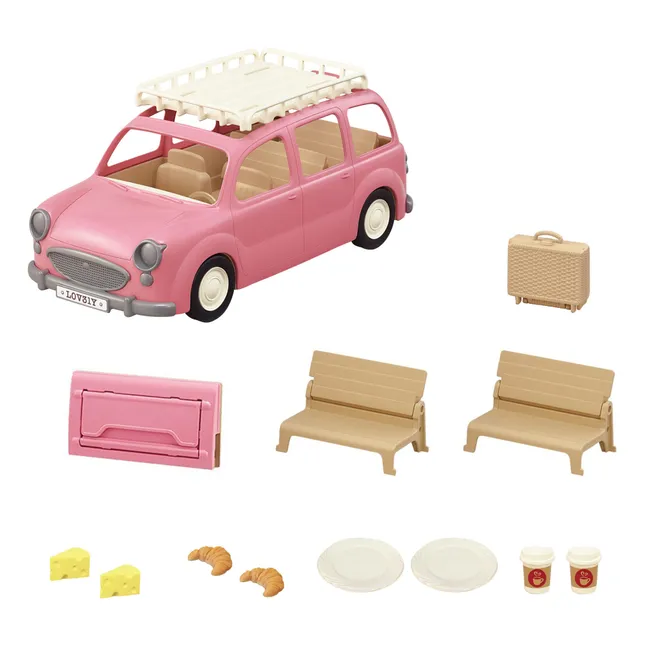 Le monospace rose et set de pique-nique