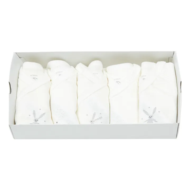 Set of 5 Organic Cotton Plain Crossover Babygrows | White- Product image n°3