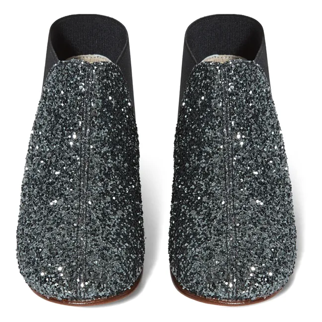 Elastic Glitter Boots | Silver