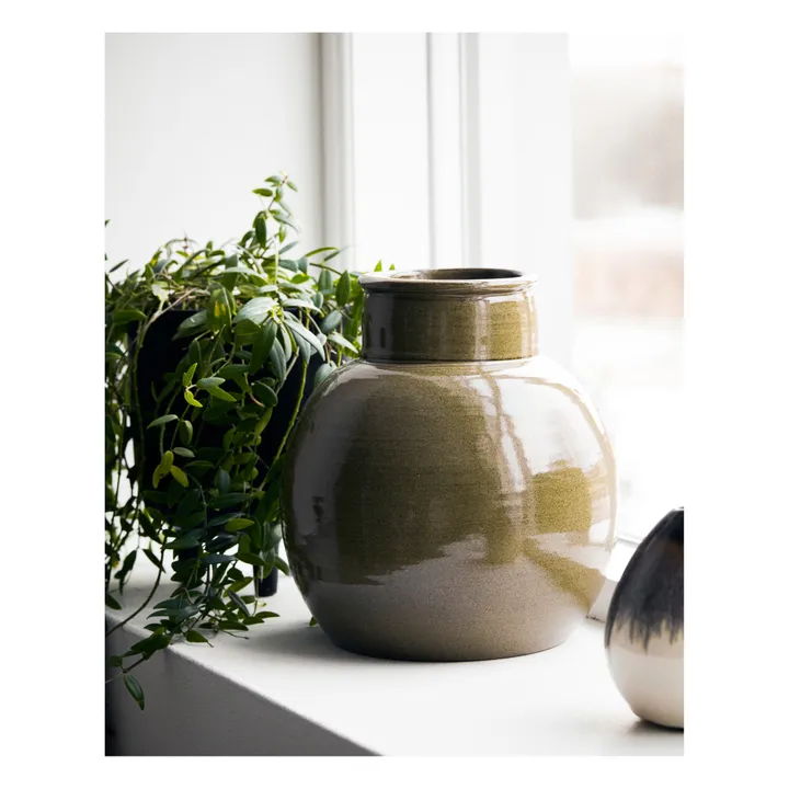 Vase Aju aus Steingut | Grün- Produktbild Nr. 1