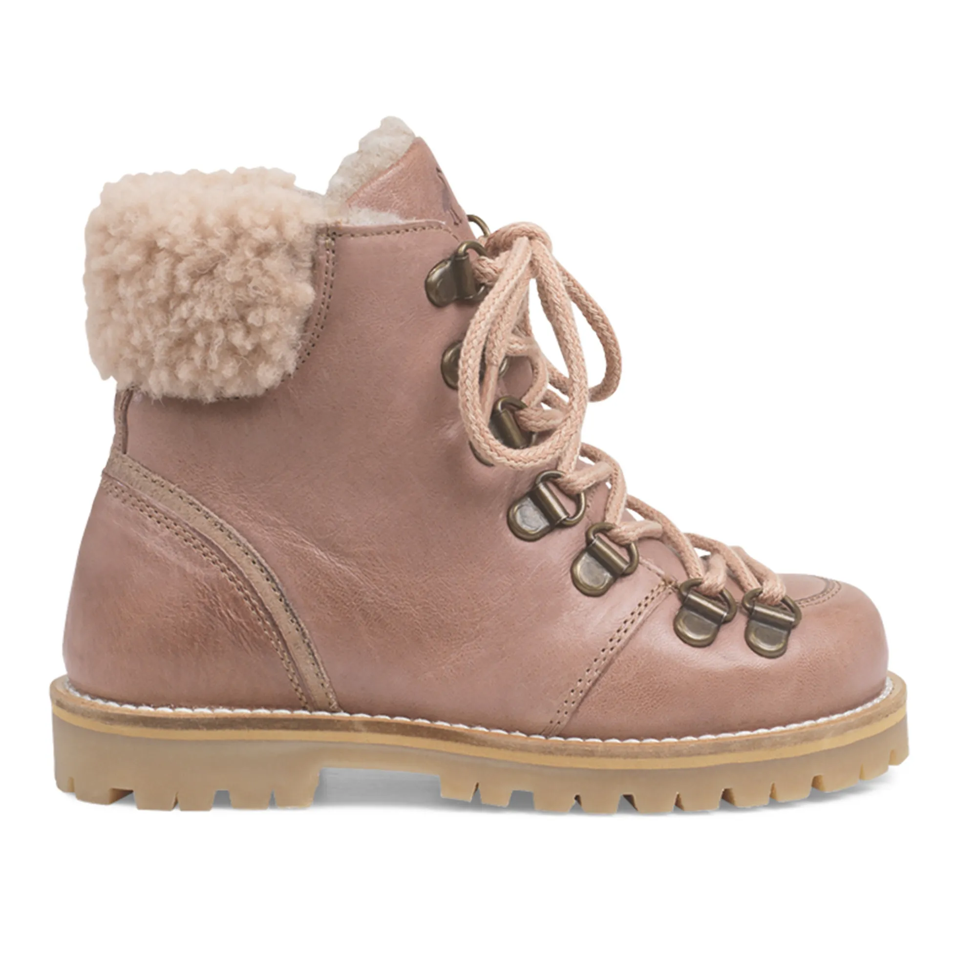 Petit Nord Dusty Pink Sherpa-Lined Lace-Up Boots