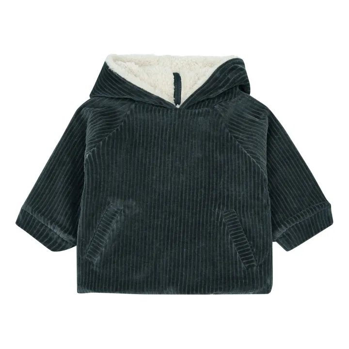 Fleece-Lined Organic Cotton Velvet Hooded Jumper | Charcoal grey- Product image n°0
