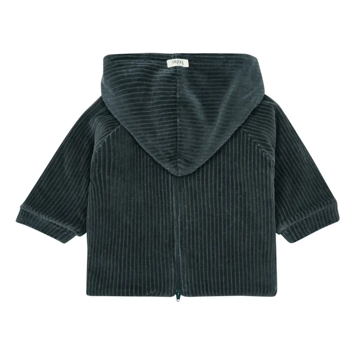 Fleece-Lined Organic Cotton Velvet Hooded Jumper | Charcoal grey- Product image n°1