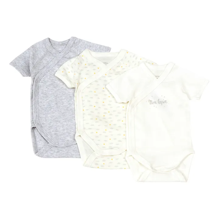Set of 3 Organic Cotton Tusique Crossover Babygrows | Grey- Product image n°0