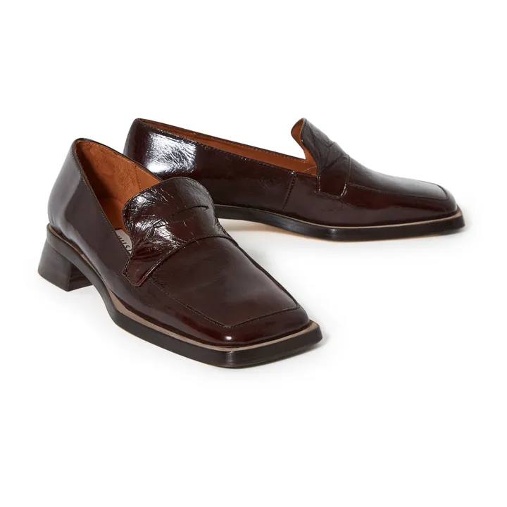 Crimson Crackled Leather Loafers | Brown- Product image n°1
