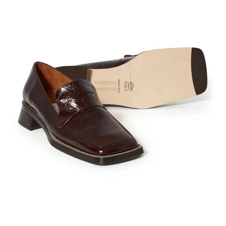 Crimson Crackled Leather Loafers | Brown- Product image n°2