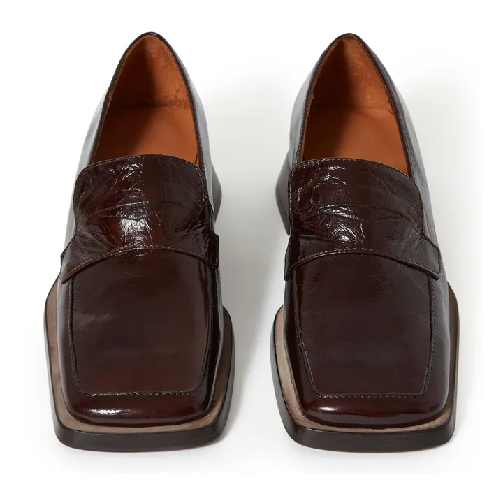 Crimson Crackled Leather Loafers | Brown- Product image n°3