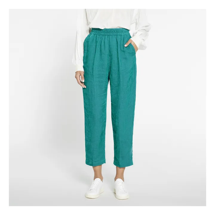 Pantaloni elasticizzati velluto a costine di lino | Blu Pavone- Immagine del prodotto n°2