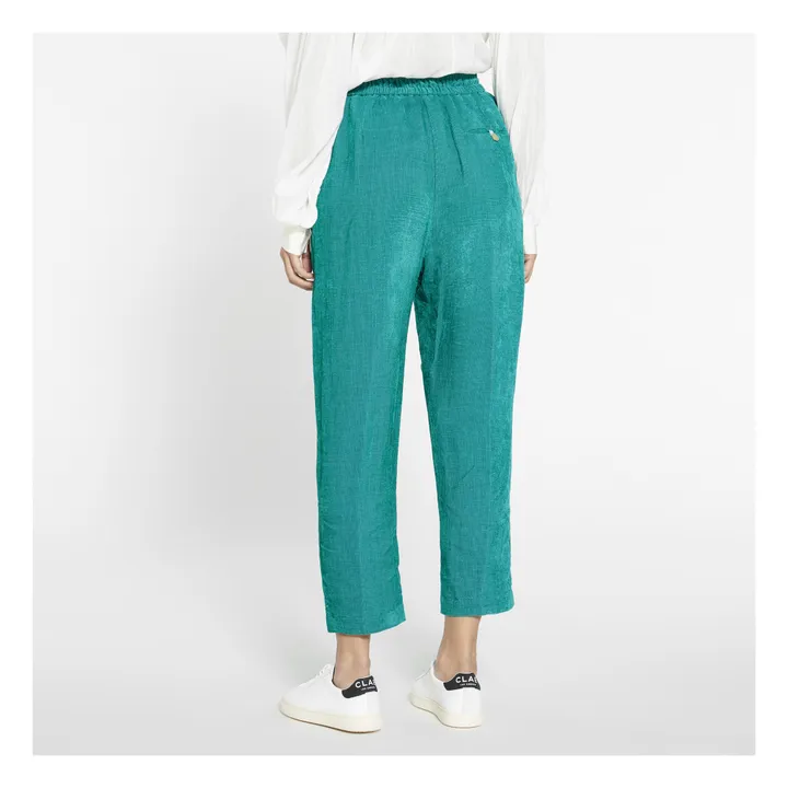 Pantaloni elasticizzati velluto a costine di lino | Blu Pavone- Immagine del prodotto n°3