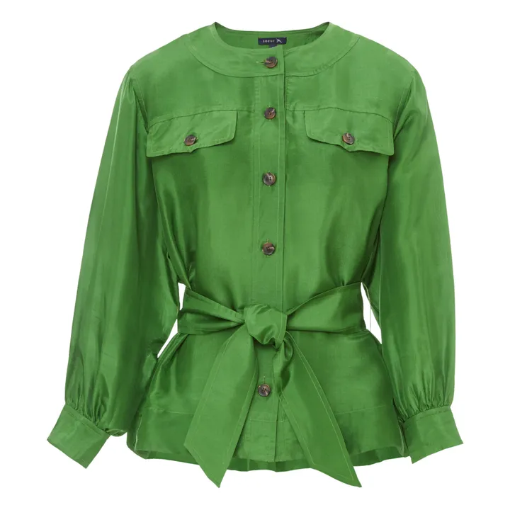 Camicetta con cintura, modello: Ondine, in seta | Verde- Immagine del prodotto n°0