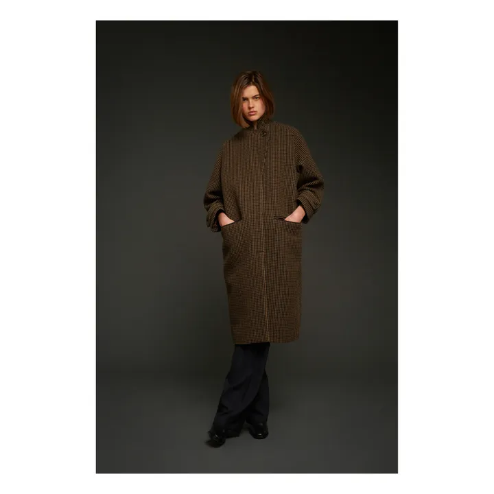 Oscar Double-Sided Houndstooth Wool Coat | Brown- Product image n°1