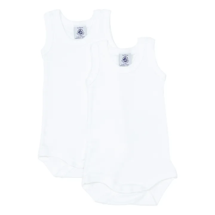 Set of 2 Organic Cotton Sleeveless Babygrows | White- Product image n°0