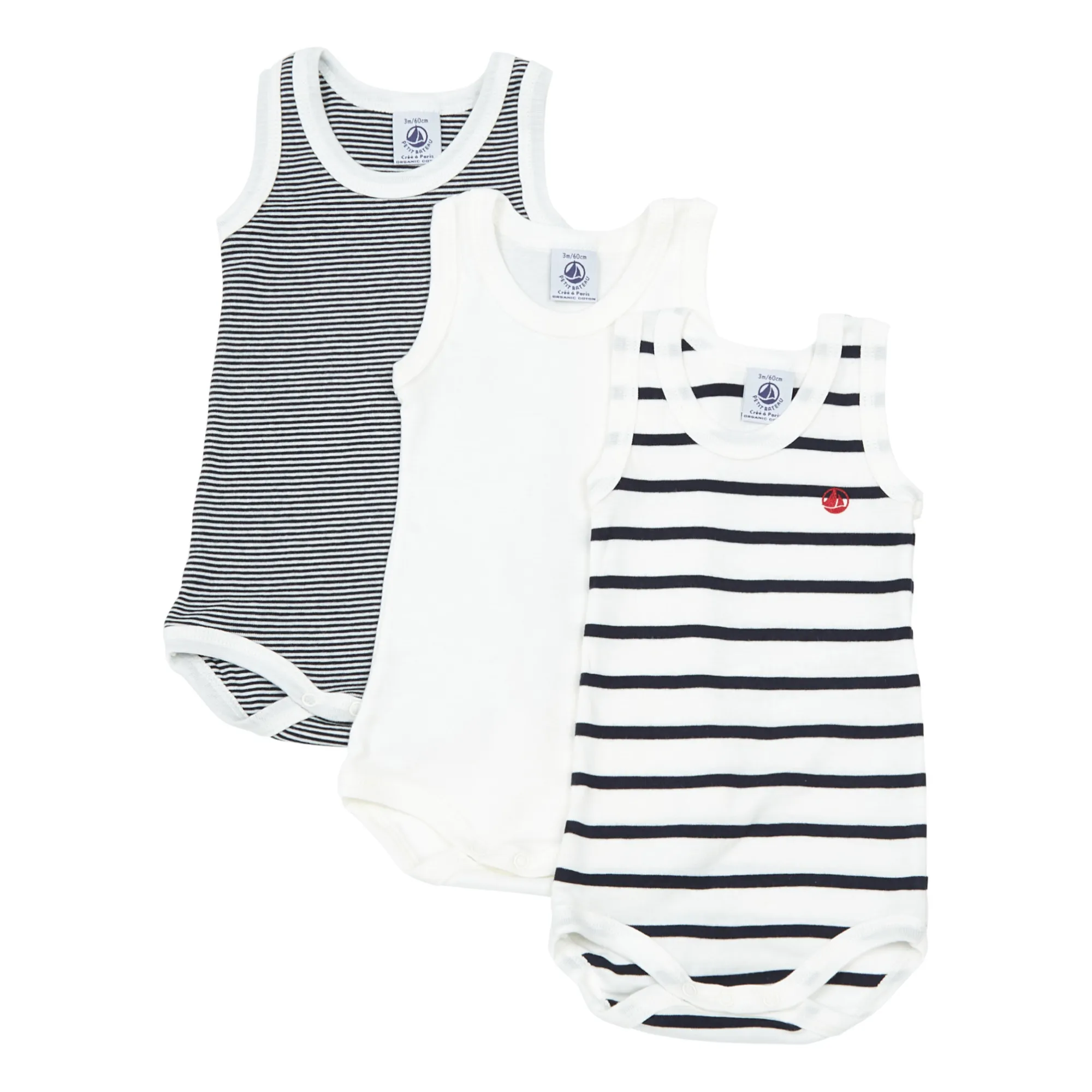 Petit Bateau - Lot 3 Bodies Débardeur Marinière Coton Bio (Petit Bateau) - Image 1
