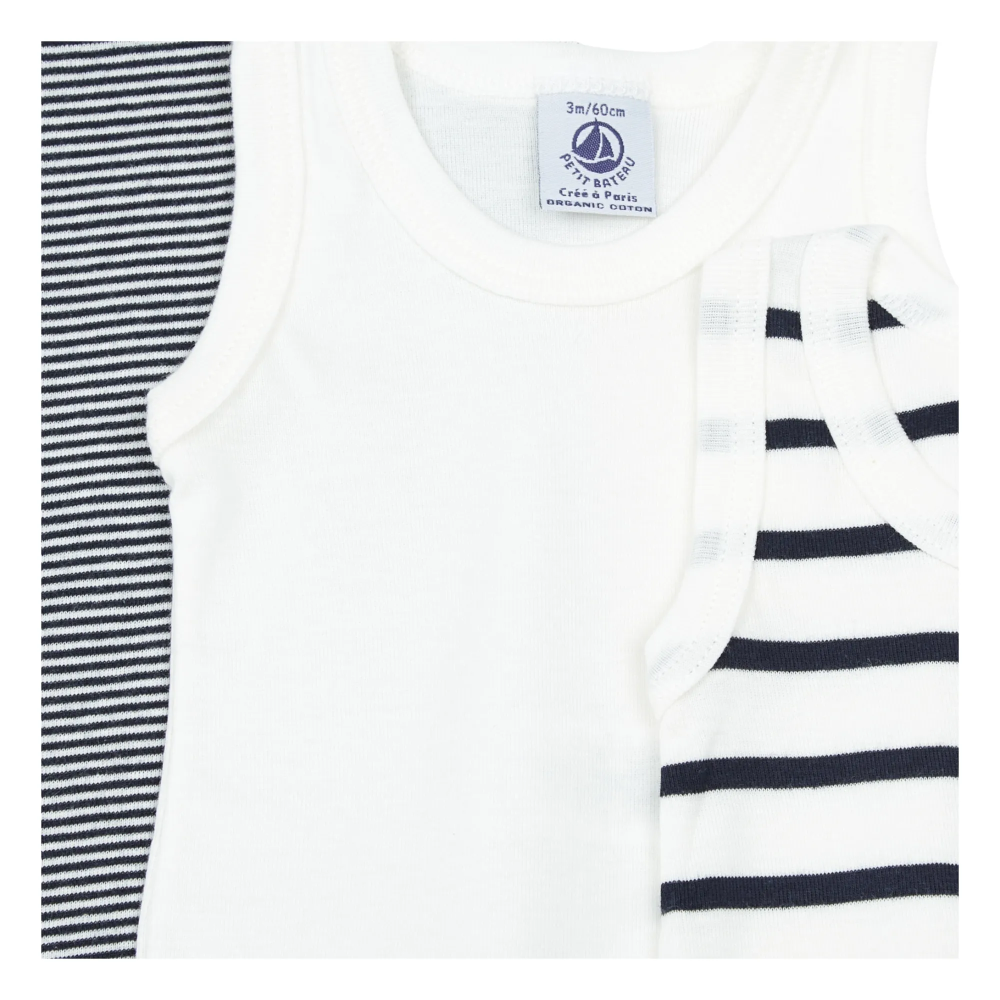 Petit Bateau - Lot 3 Bodies Débardeur Marinière Coton Bio (Petit Bateau) - Image 2
