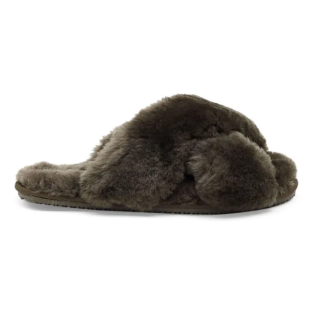 Chaussons Fourrés Brides Croisées | Vert kaki