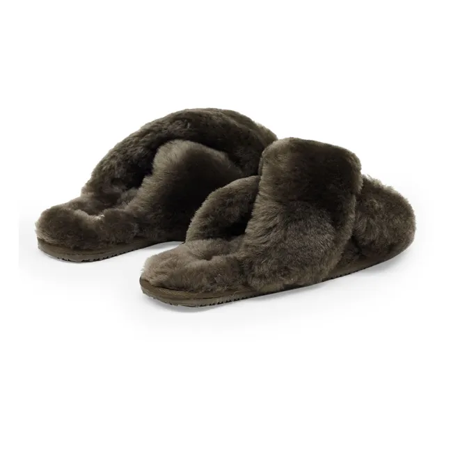 Chaussons Fourrés Brides Croisées | Vert kaki