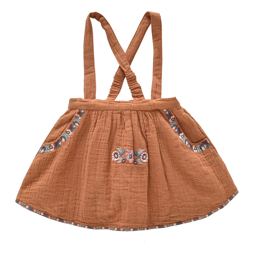 Louise Misha Caramel Eleonor Cotton Gauze Skirt With Braces