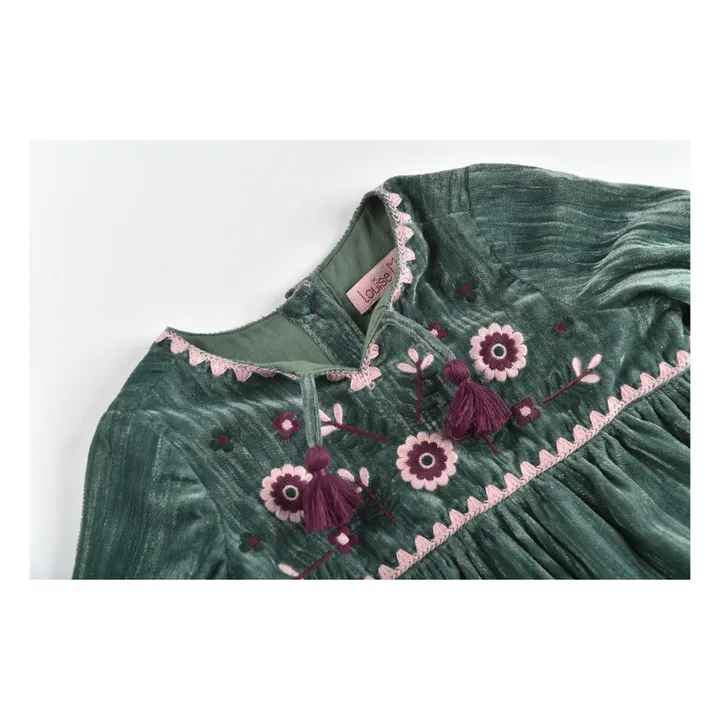 Kleid bestickter Samt Josette | Blaugrün- Produktbild Nr. 2