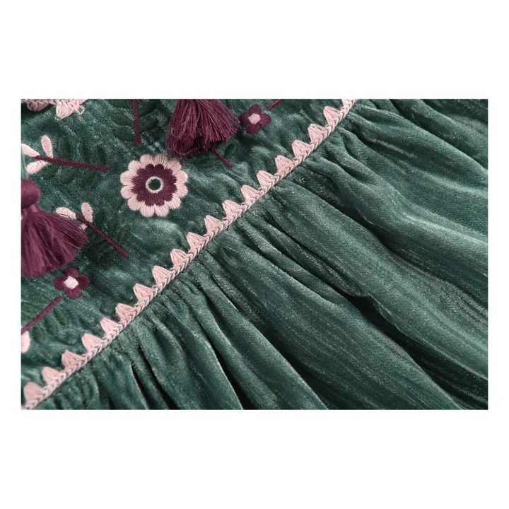 Kleid bestickter Samt Josette | Blaugrün- Produktbild Nr. 3