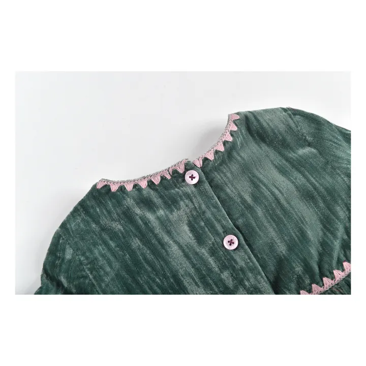 Vestido de terciopelo bordado Josette | Azul verde- Imagen del producto n°5