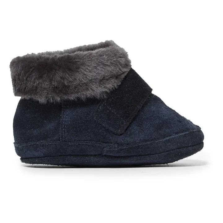 Fur-Lined Velcro Booties | Navy blue- Product image n°0