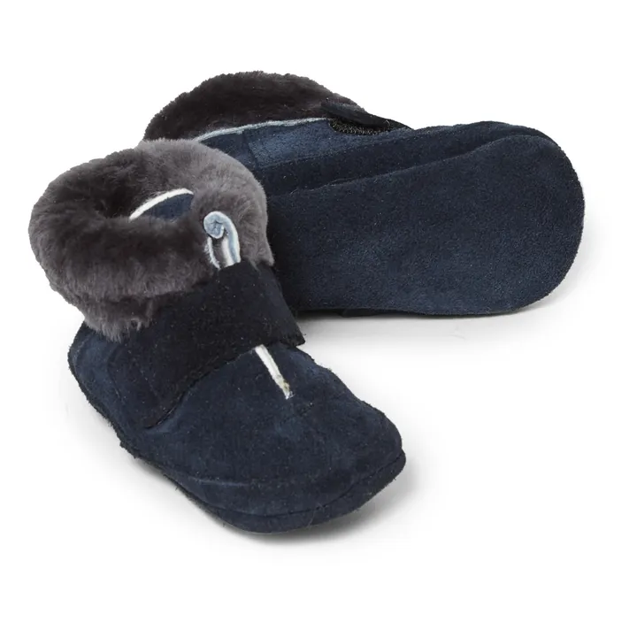Fur-Lined Velcro Booties | Navy blue- Product image n°2