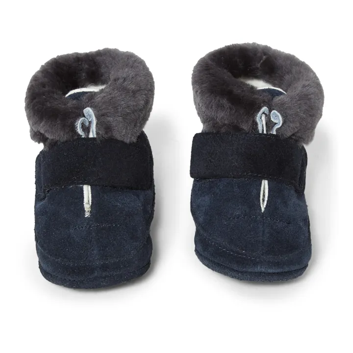Fur-Lined Velcro Booties | Navy blue- Product image n°3