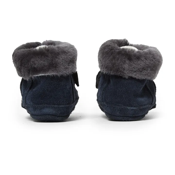 Fur-Lined Velcro Booties | Navy blue- Product image n°4
