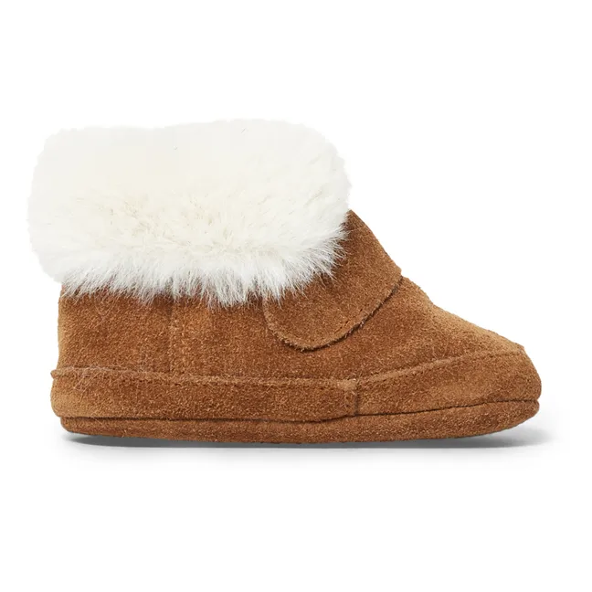 Fur-Lined Velcro Booties | Taupe brown