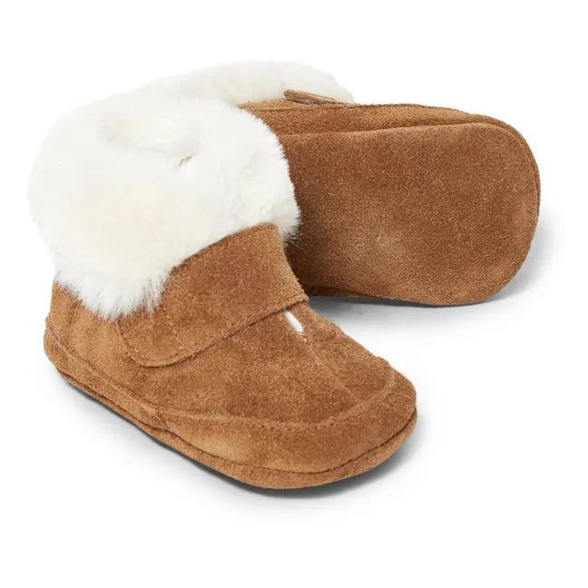 Fur-Lined Velcro Booties | Taupe brown
